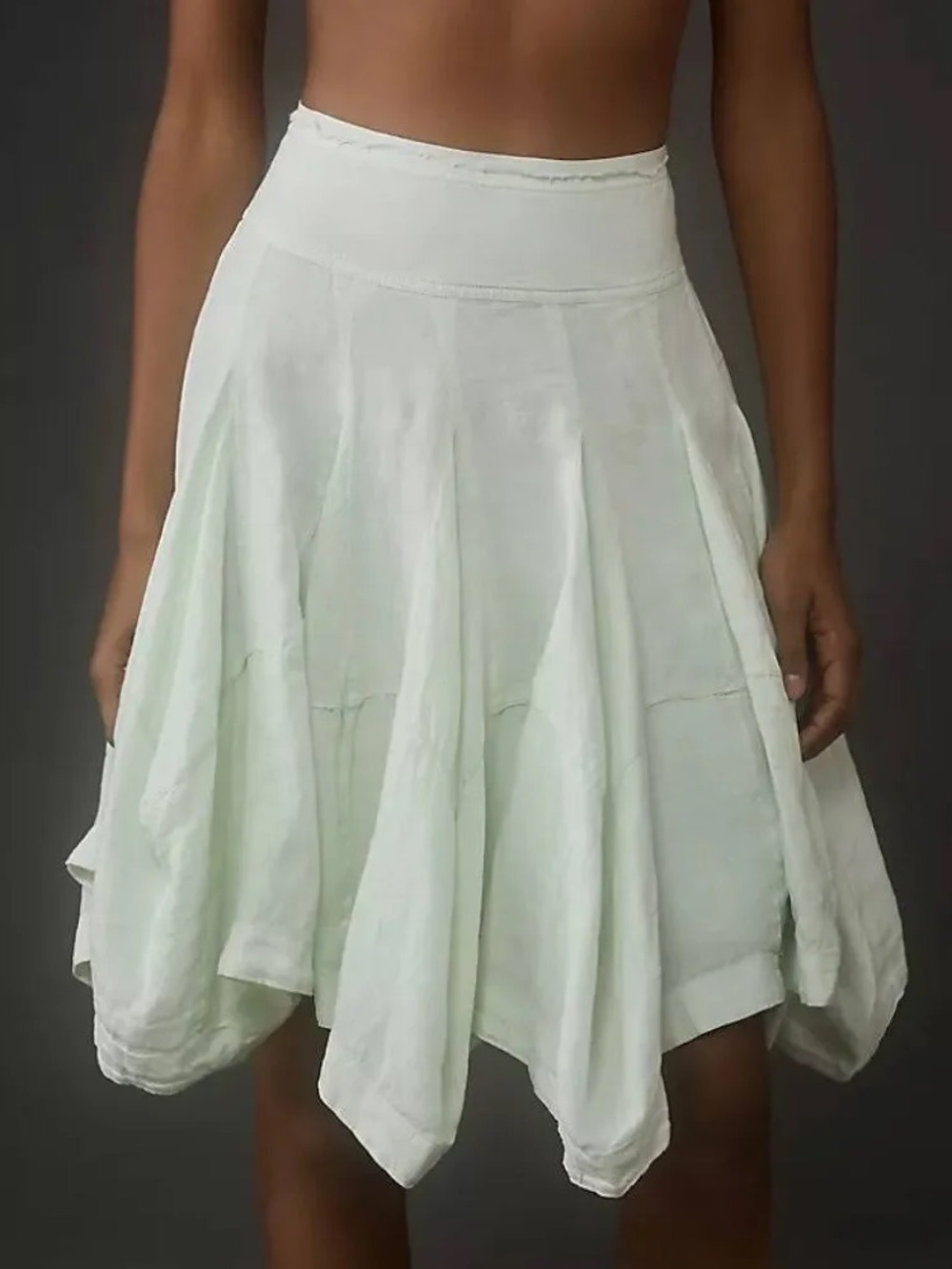 💚ISO Anthropologie GREEN linen godet skirt ❌NOT FOR SALE